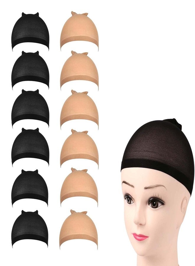 12 Pcs Hair Cap, Wig Caps for Women & Men, Black & Nude Mesh Wig Caps for Wig Application, Stretchy Bald Cap for Cosplay, Halloween, Weddings, Daily Use